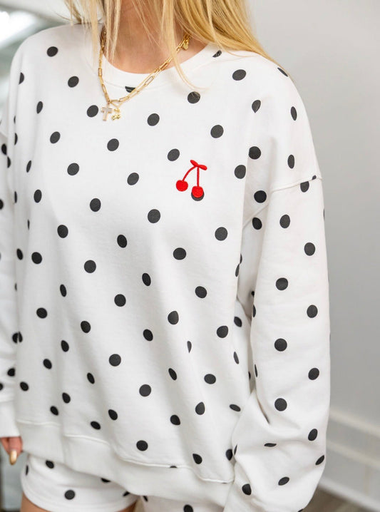 Cherry Perfect Polka Dot Sweatshirt 110 Tops - Ella Chic BoutiqueSunday Edition