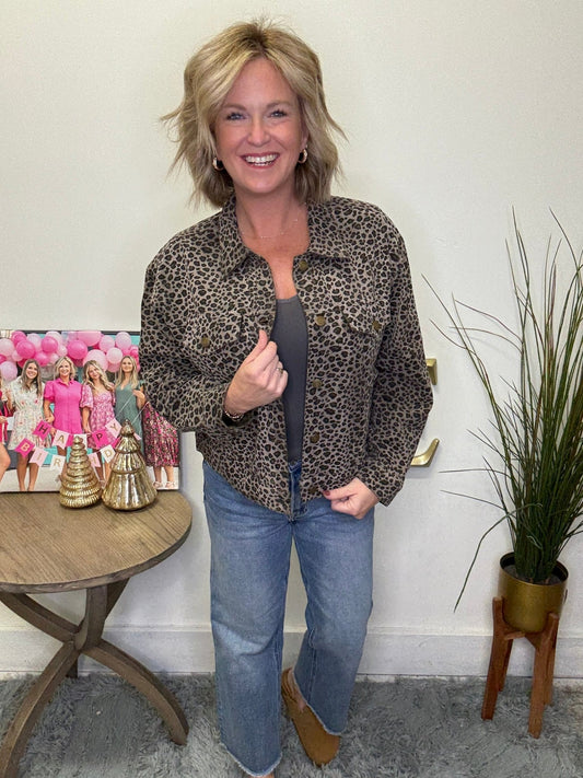 Choose This Leopard Print Denim Jacket 110 Tops - Ella Chic Boutique