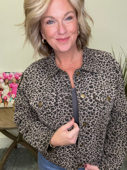 Choose This Leopard Print Denim Jacket 110 Tops - Ella Chic Boutique