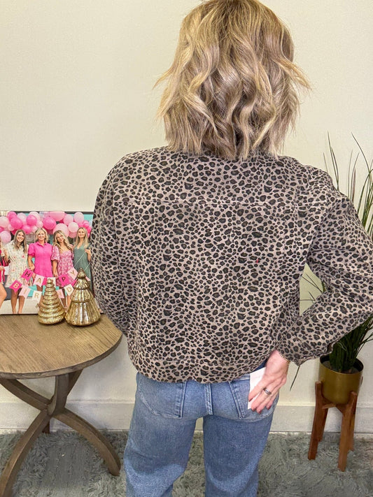 Choose This Leopard Print Denim Jacket 110 Tops - Ella Chic Boutique