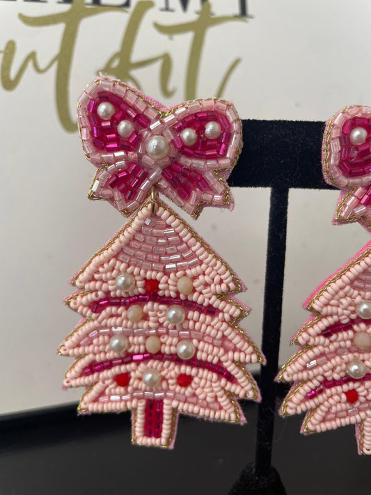 Christmas Bell Bow Seed Bead Earring