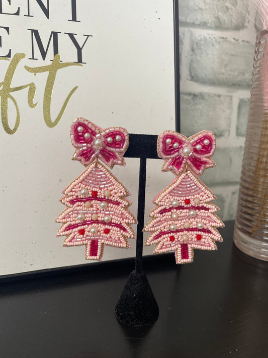 Christmas Bell Bow Seed Bead Earring
