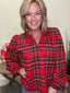Christmas red v-neck Plaid Balloon Sleeves Ruffled Top blouse shirt holiday tartan bibi boutique - Ella Chic Boutique