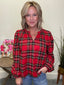 Christmas Plaid Balloon Sleeves Ruffled V - neck Top 110 Tops - Ella Chic Boutique
