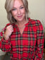Christmas Plaid Balloon Sleeves Ruffled V - neck Top 110 Tops - Ella Chic Boutique