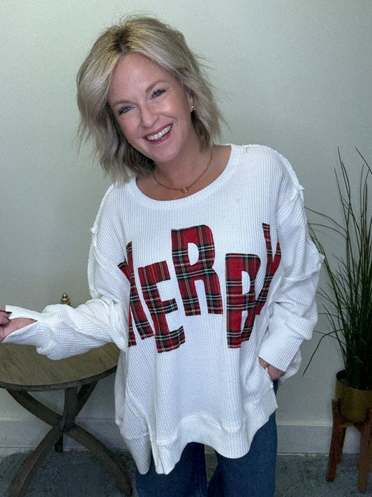 Christmas Plaid Merry Lettering Sweatshirt