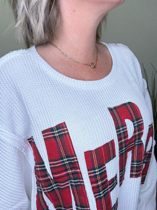 Christmas Plaid Merry Lettering Sweatshirt 110 Tops - Ella Chic Boutique