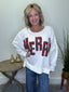 Christmas Plaid Merry Lettering white waffle knit Bibi oversized Sweatshirt Tops - Ella Chic Boutique