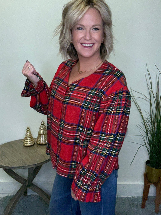 Christmas Plaid Ruffle Cardigan 110 Tops - Ella Chic Boutique
