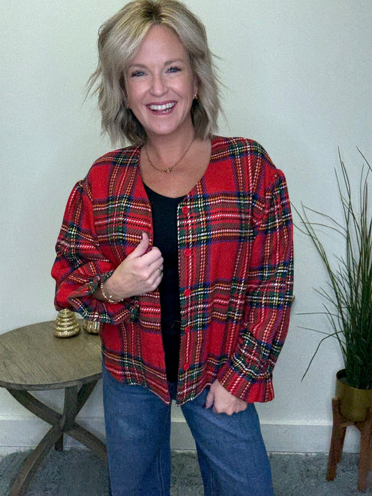 Christmas Plaid Ruffle Cardigan 110 Tops - Ella Chic Boutique