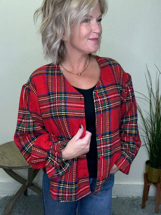Christmas Plaid Ruffle Cardigan