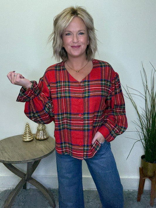 Christmas Plaid Ruffle Cardigan 110 Tops - Ella Chic Boutique