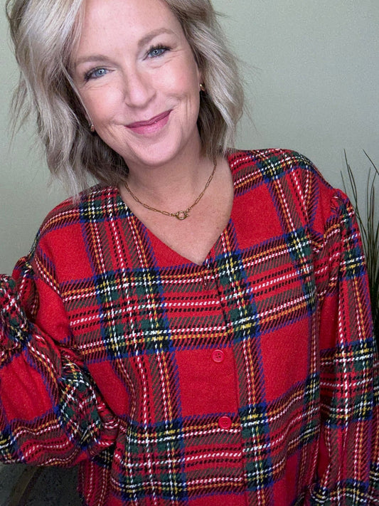 Christmas Plaid Ruffle Cardigan 110 Tops - Ella Chic Boutique
