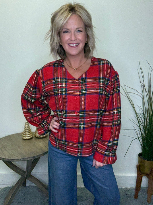 Christmas Plaid Ruffle Cardigan 110 Tops - Ella Chic Boutique