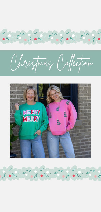 christmas holiday red green mary square michelle mcdowell pearl sweater sweatshirt ella chic boutique