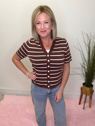 Coffee Date Striped Button Cardigan 110 Tops- Ella Chic BoutiqueSo Me