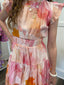 Constance Watercolor Confetti Dress - Girls Kids Clothing - Ella Chic Boutique Little Love Birds pink orange abstract print mini flutter sleeve spring summer