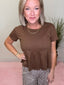 Contemporary Pleated Swing Tee Top in Brown