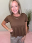 Contemporary Pleated Swing Tee Top in Brown