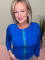 Contrast Trim Button Front Cardigan Sweater in Royal Blue