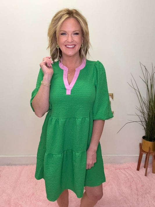 Cooper Seersucker Pink and Green Mini Dress