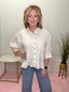 Cream Button-Front Peplum Blouse Shirt
