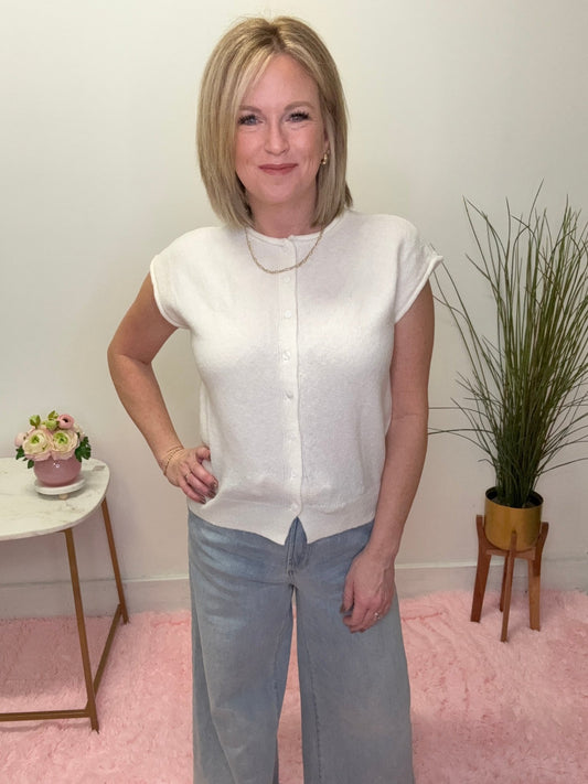 Cream Sleeveless Button Front Sweater 110 Tops - Ella Chic BoutiqueBlu Pepper