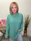 Crew Neck Cable Knit Sweater Pullover in Emerald Green