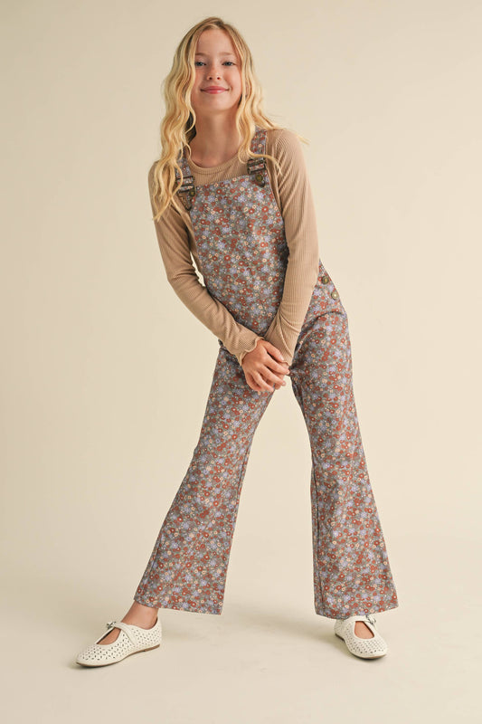 Flare leg floral print overalls tween girls boutique