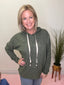 Dark Olive Hacci Brushed Hooded with Tie Detail 110 Tops- Ella Chic BoutiqueZenana