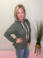 Dark Olive Hacci Brushed Hooded with Tie Detail 110 Tops- Ella Chic BoutiqueZenana