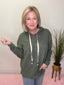 Dark Olive Hacci Brushed Hooded with Tie Detail 110 Tops- Ella Chic BoutiqueZenana