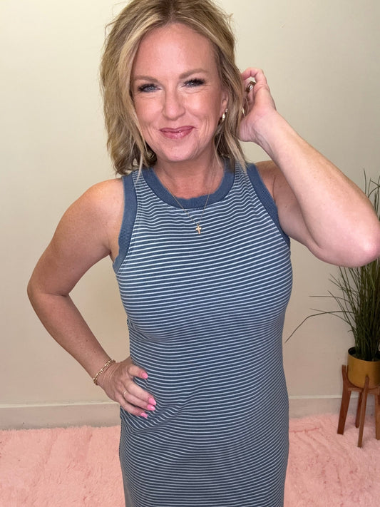 Denim Blue Striped Maxi Dress