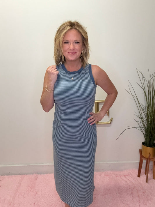 Denim Blue Striped Maxi Dress