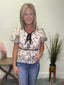 Double Bow Detail Textured Floral Top 110 Tops - Ella Chic Boutique