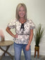 Double Bow Detail Textured Floral Top 110 Tops - Ella Chic Boutique