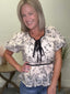 Double Bow Detail Textured Floral Top 110 Tops - Ella Chic Boutique