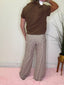 Driftwood Drawstring Striped Wide Linen Pants in Brown