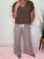Driftwood Drawstring Striped Wide Linen Pants in Brown