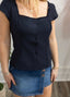 Elle Button Down Top in Navy 110 Tops - Ella Chic BoutiqueSunday Edition