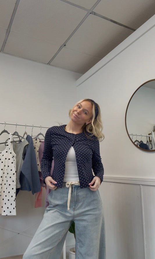 Emileigh Navy Polka Dot Cardigan