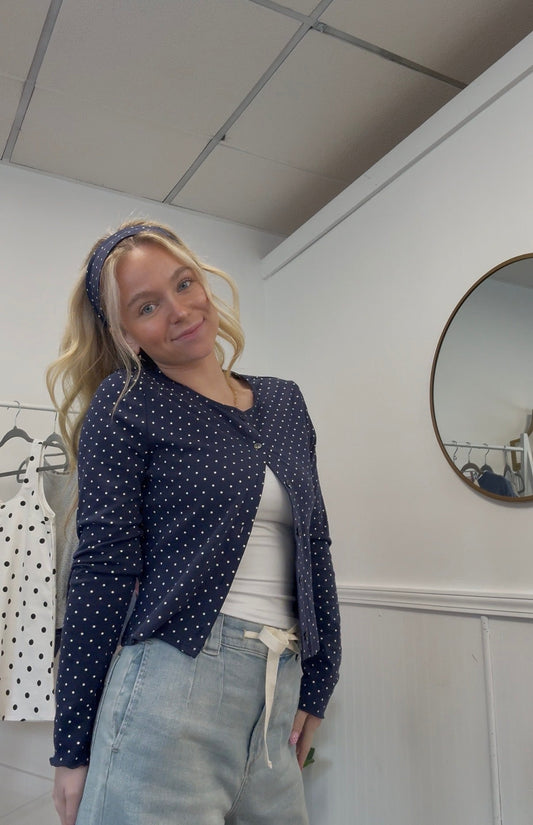 Emileigh Navy Polka Dot Cardigan 110 Tops - Ella Chic Boutique