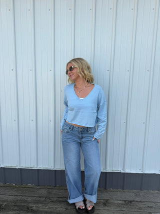 Emma Drop Shoulder V-Neck Sweater 110 Tops- Ella Chic BoutiqueLE LIS