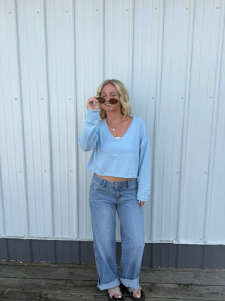 Emma Drop Shoulder V-Neck Sweater 110 Tops- Ella Chic BoutiqueLE LIS