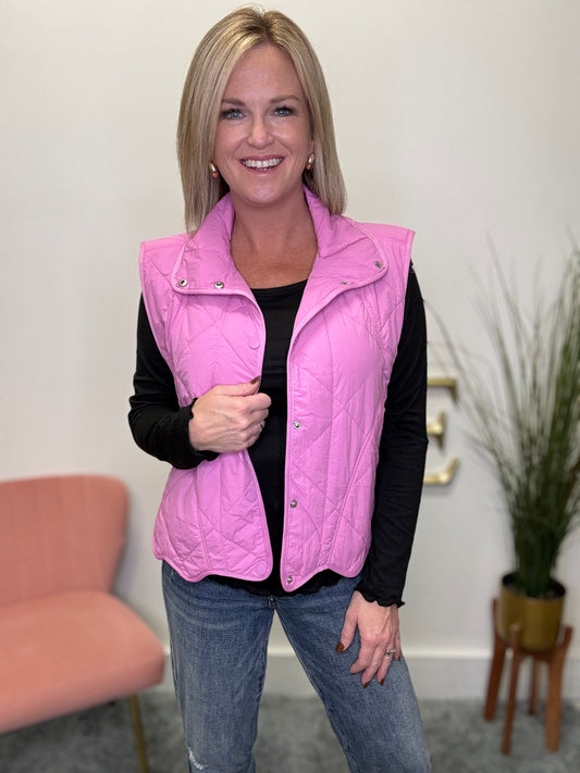 Layer It Scalloped Quilted Vest - Pink