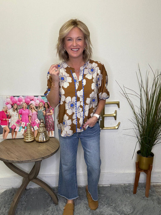 Falling for You Floral Print Scallop Detail Top 110 Tops - Ella Chic Boutique