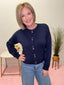 Fanciful varying double Button print Sweater Cardigan in navy Sweaters  button front buttermelon- Ella Chic Boutique