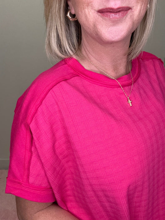 Feels Good Cropped Pocket Top in Fuchsia