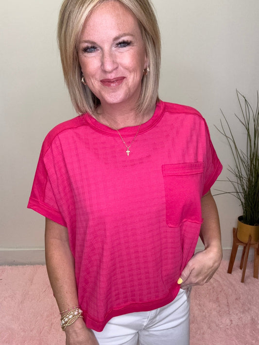 Feels Good Cropped Pocket Top in Fuchsia