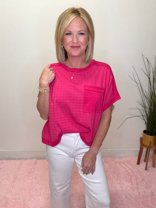 Feels Good Cropped Pocket Top in Fuchsia 110 Tops - Ella Chic BoutiqueVeryJ